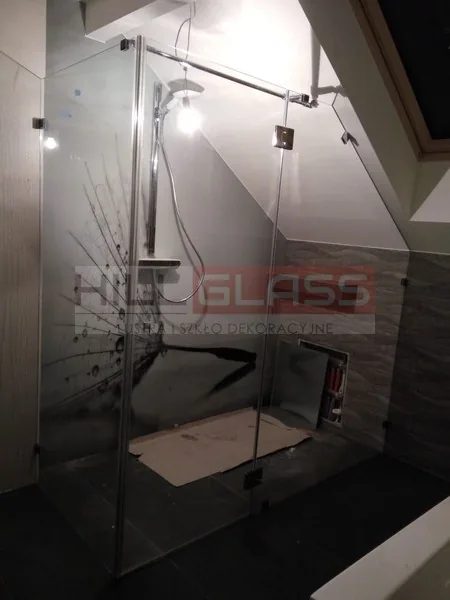 Kabina pod skosem szklo z grafika drzewa czestochowa — realizacja HILLGLASS